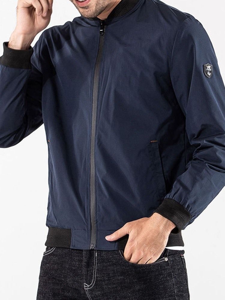 Tunn Patchwork Color Block Casual Zipper Herrjacka