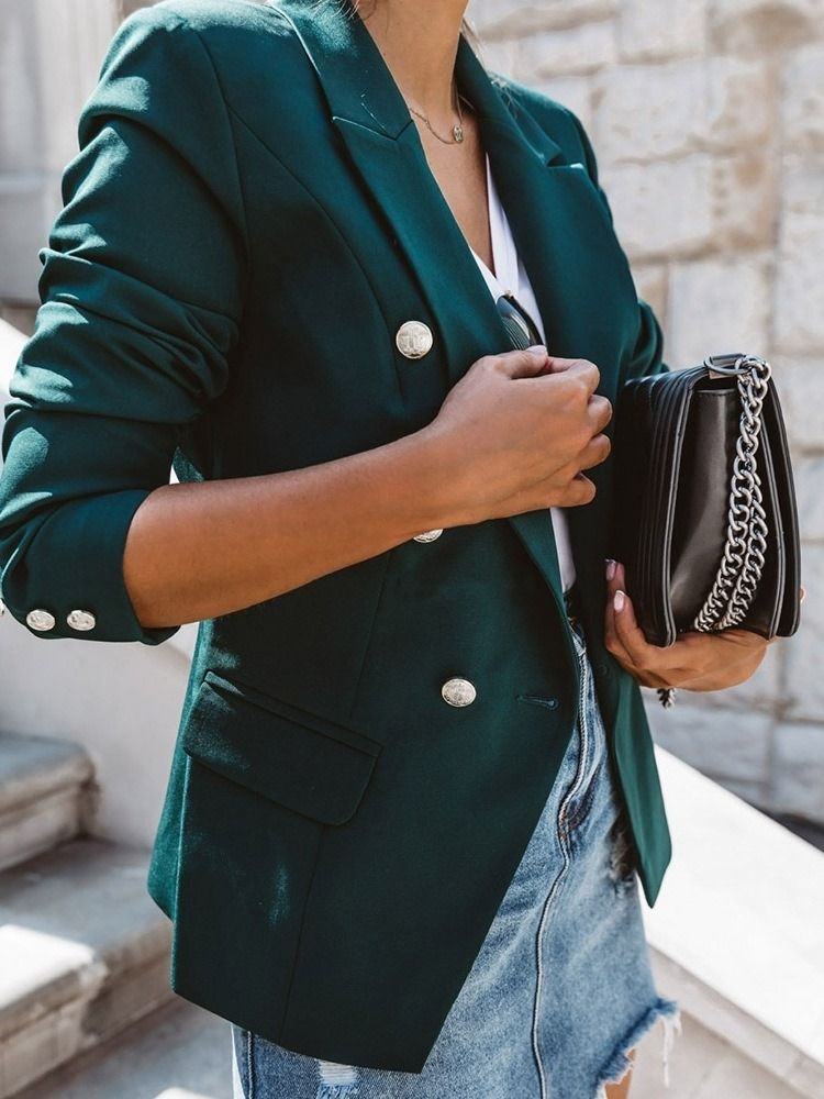 Vanlig Långärmad Kavaj Med Skårad Standard Vanlig Casual Blazer