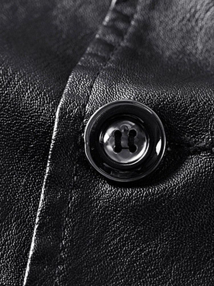 Vanlig Lapel Casual Enkelknäppt Läderjacka För Män