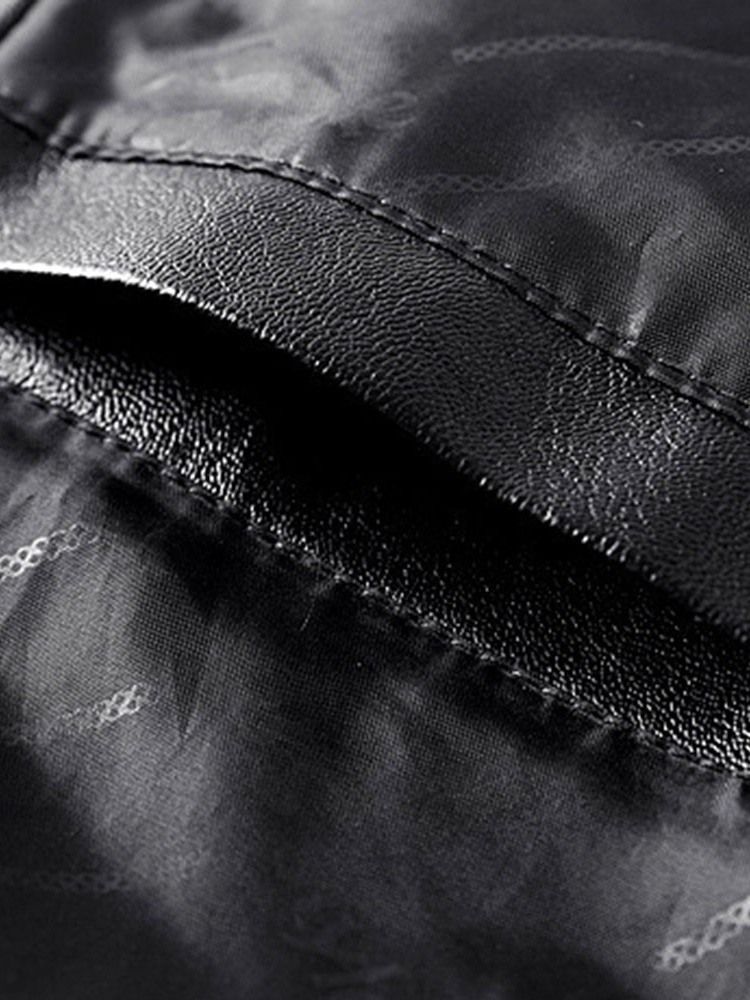 Vanlig Lapel Casual Enkelknäppt Läderjacka För Män