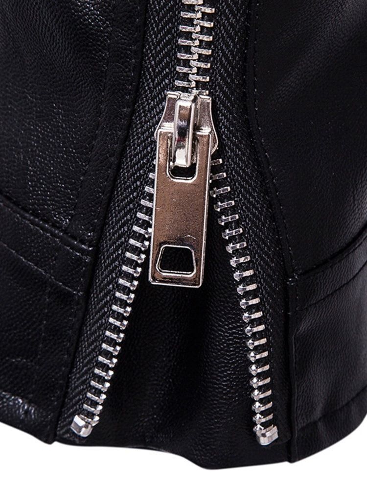 Vanlig Lapel Standard Blixtlås Fall Läderjacka