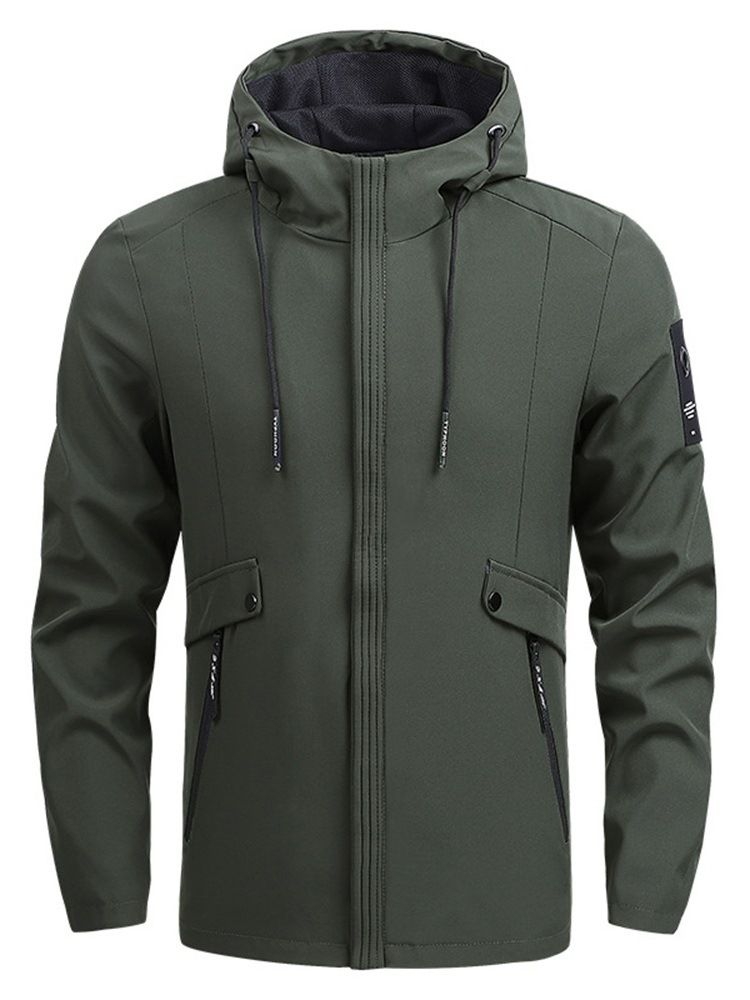 Vanlig Pocket Hooded European Zipper Jacket