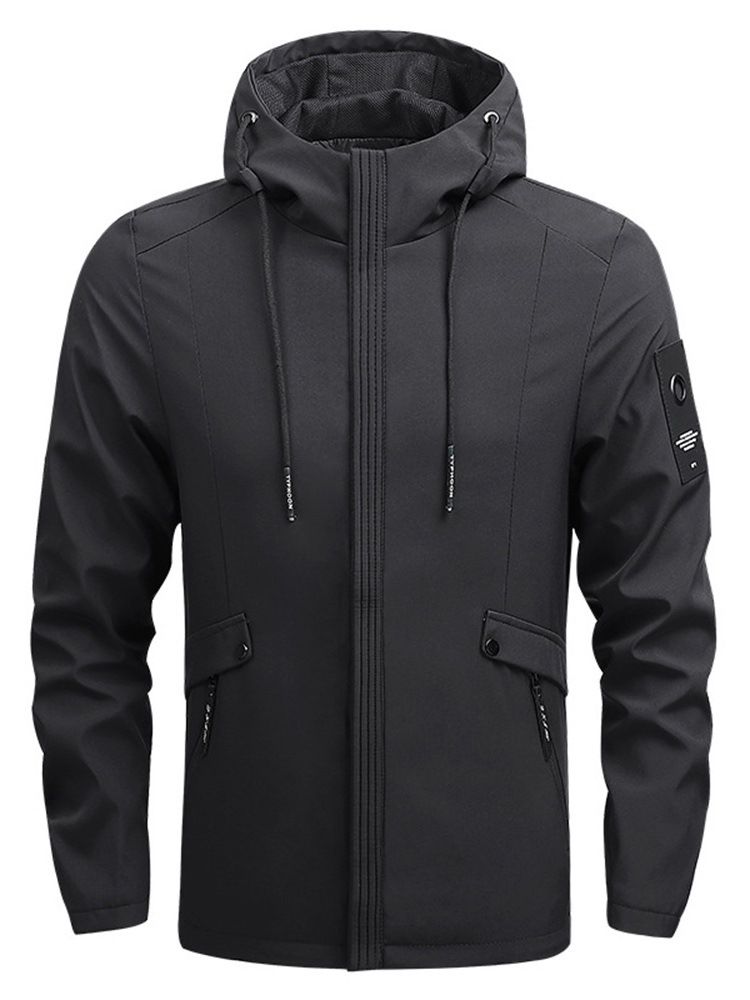 Vanlig Pocket Hooded European Zipper Jacket
