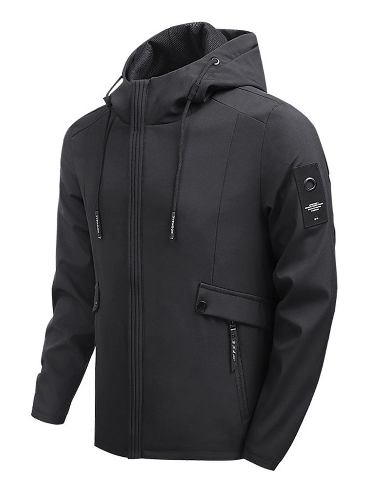 Vanlig Pocket Hooded European Zipper Jacket