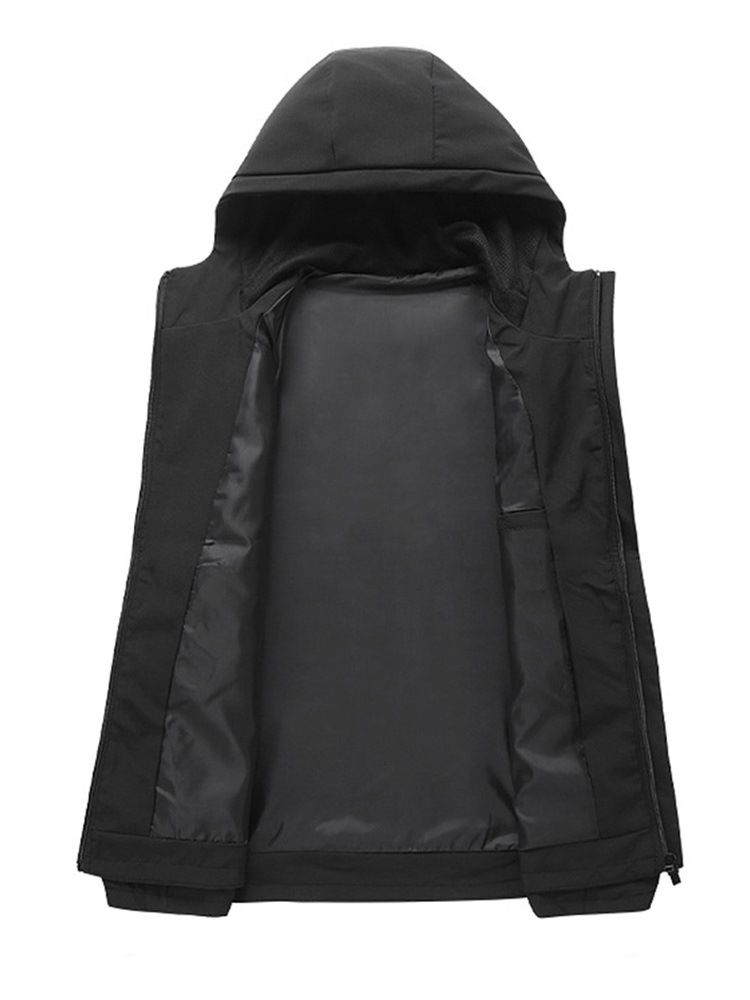 Vanlig Pocket Hooded European Zipper Jacket