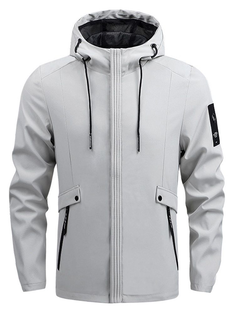 Vanlig Pocket Hooded European Zipper Jacket