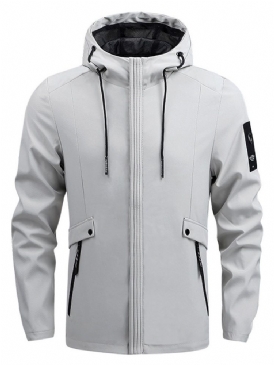 Vanlig Pocket Hooded European Zipper Jacket