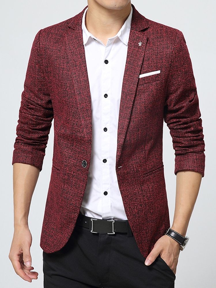 Vanlig Slim Small Fit Naggslag Lapel Basic Small Size Leisure Blazer För Män