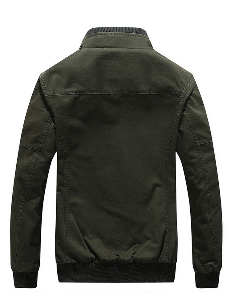 Vanlig Stativkrage Tjock Mäns Casual Zipper Jacka