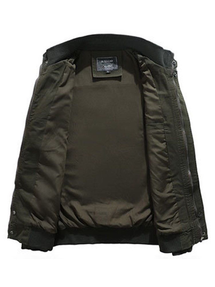 Vanlig Stativkrage Tjock Mäns Casual Zipper Jacka