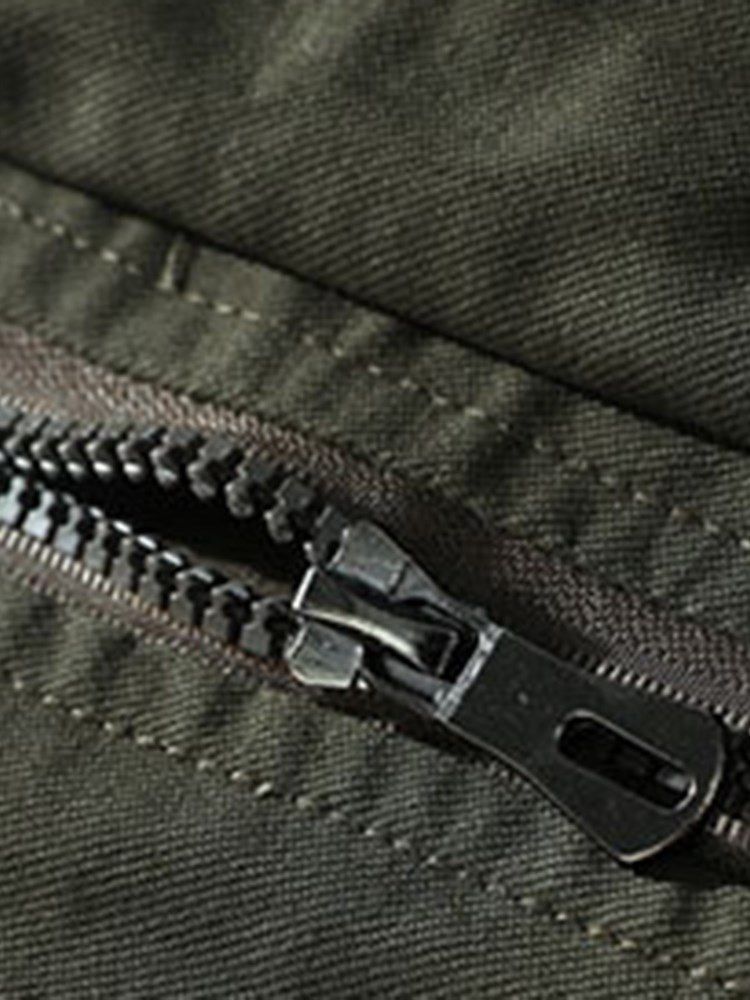 Vanlig Stativkrage Tjock Mäns Casual Zipper Jacka