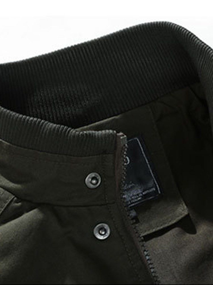Vanlig Stativkrage Tjock Mäns Casual Zipper Jacka