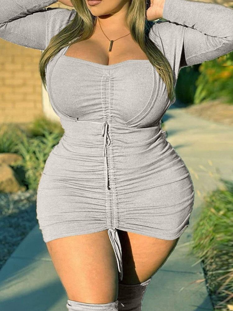 Above Knee Plisserad Square Neck Pullover Bodycon Klänning