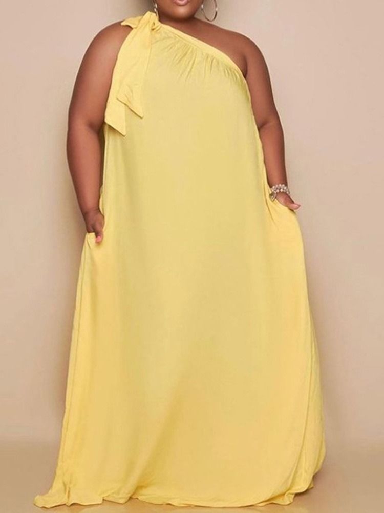Ärmlös Golvlång Ficka Maxiklänning Plus Size