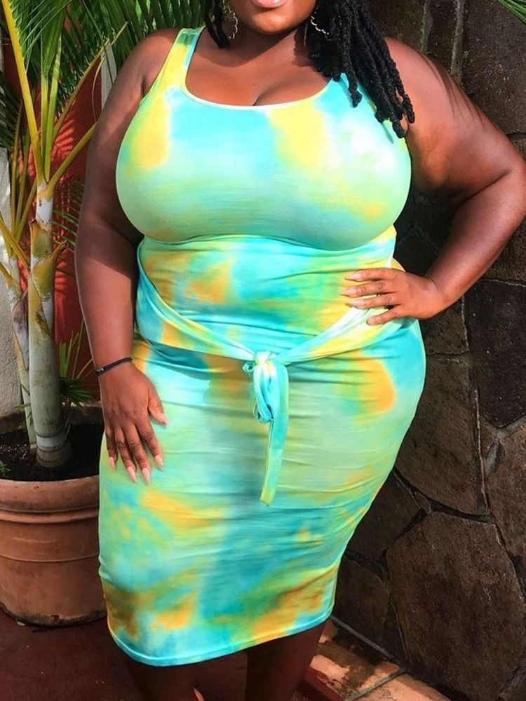 Ärmlös Mid-Kalf Bodycon-Klänning Med Spets I Plus Size