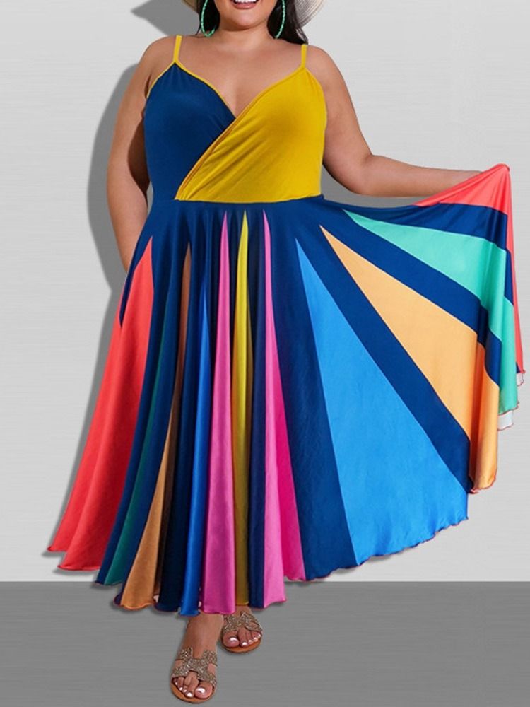 Ärmlös V-Ringad Golvlång Expansionsklänning Plus Size