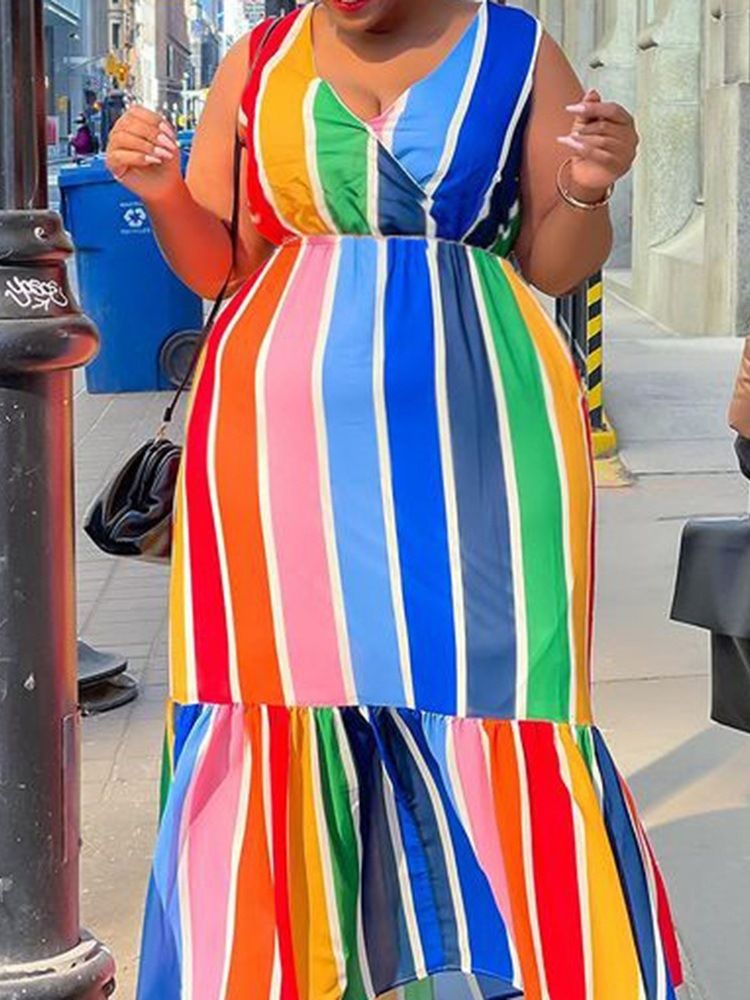 Ärmlös V-Ringad Golvlång Sweet Plus Size-Klänning
