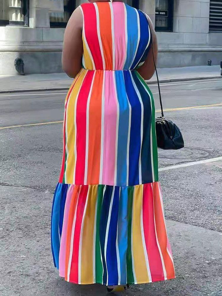 Ärmlös V-Ringad Golvlång Sweet Plus Size-Klänning