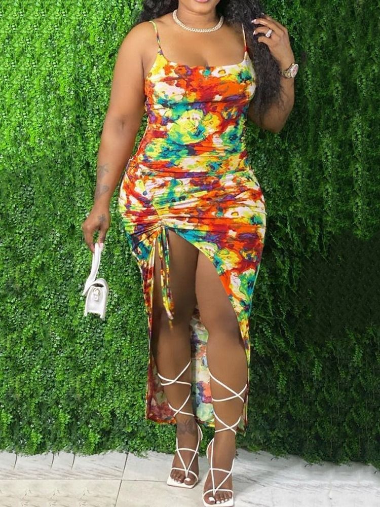 Ankellång Ärmlös Split Asymmetrisk Western Bodycon Klänning Plus Size
