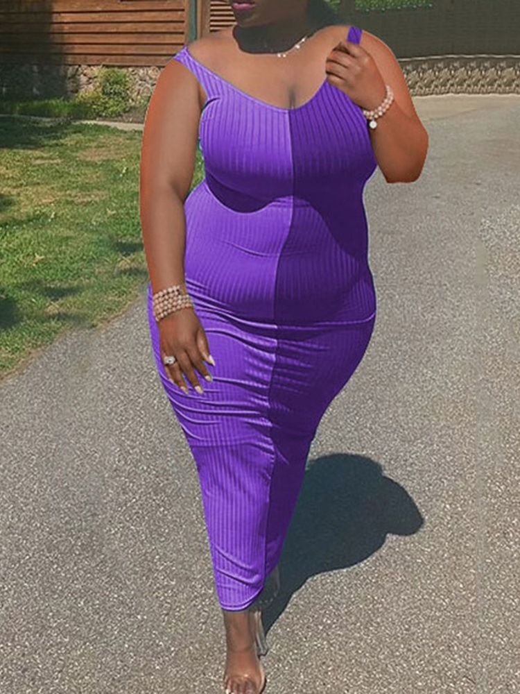 Ankellång Patchwork Ärmlös Tröja Bodycon Klänning Plus Size