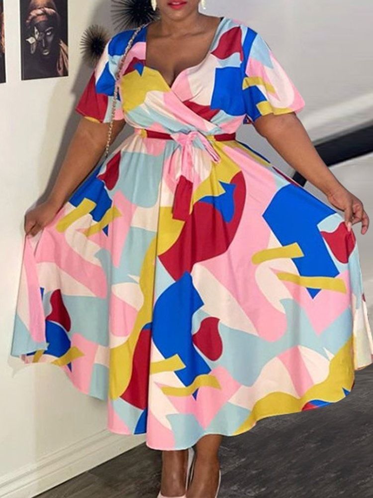 Ankellång Snörning Med V-Ringad A-Linje Modeklänning Plus Size