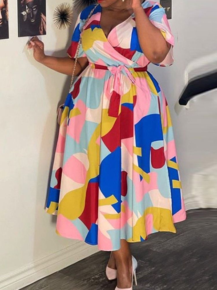 Ankellång Snörning Med V-Ringad A-Linje Modeklänning Plus Size