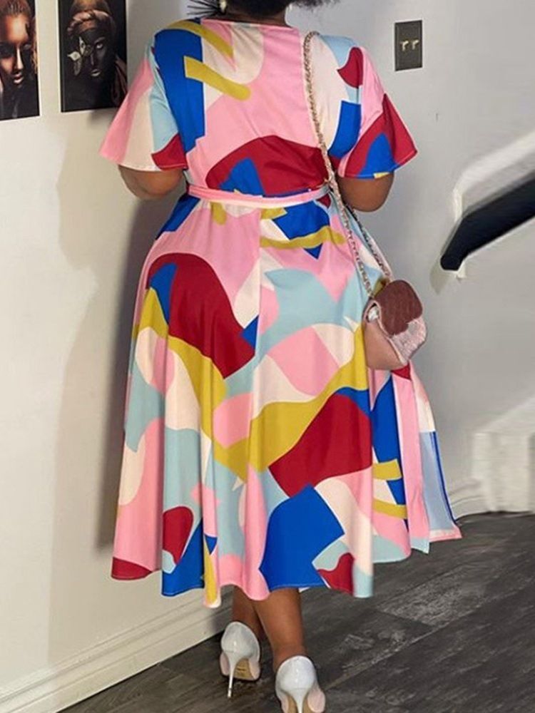 Ankellång Snörning Med V-Ringad A-Linje Modeklänning Plus Size