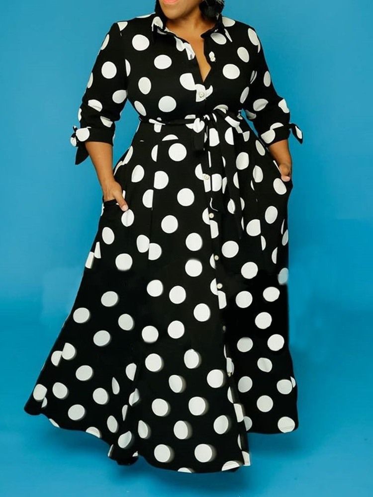Ankellång Trekvartsärm Fashion Polka Dots Klänning
