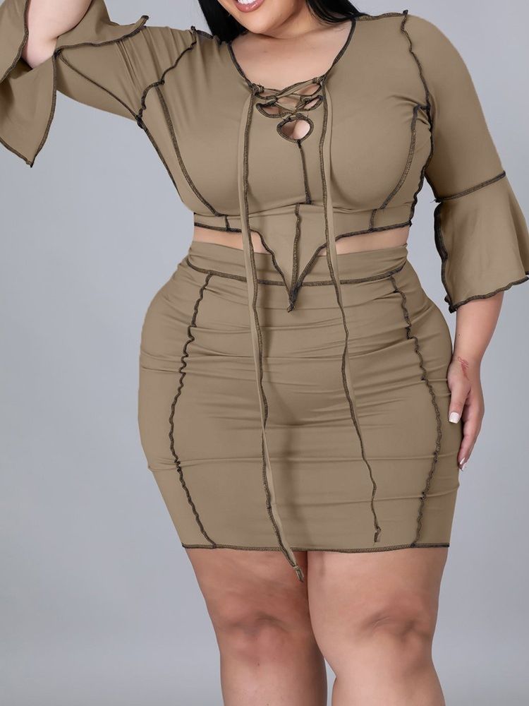 Asymmetrisk Western Color Block Bodycon Pullover I Två Delar