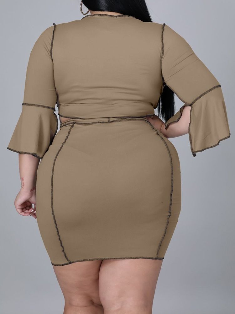 Asymmetrisk Western Color Block Bodycon Pullover I Två Delar