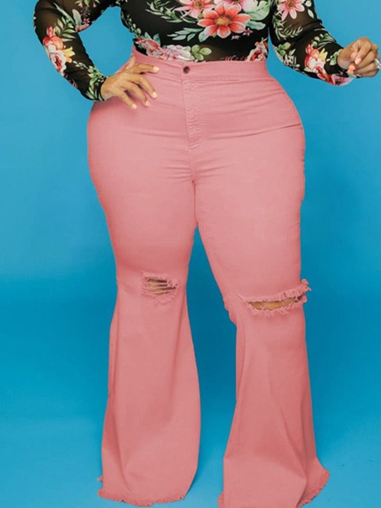 Bellbottoms Hål Vanliga Mid Waist Zipper Jeans