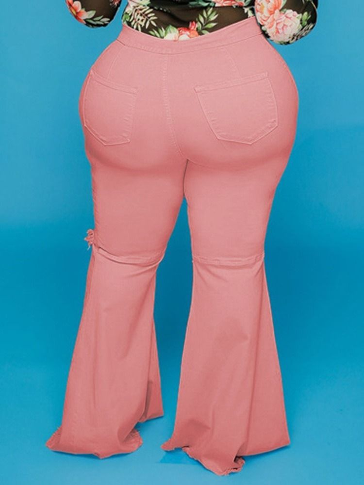 Bellbottoms Hål Vanliga Mid Waist Zipper Jeans