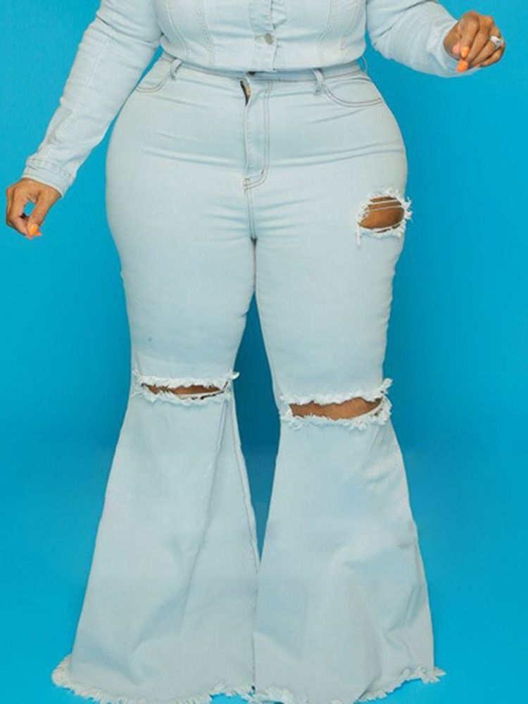 Bellbottoms Hål Vanliga Mid Waist Zipper Jeans
