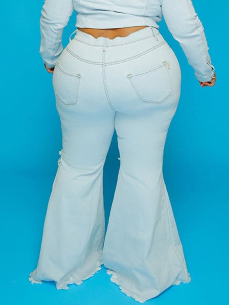 Bellbottoms Hål Vanliga Mid Waist Zipper Jeans