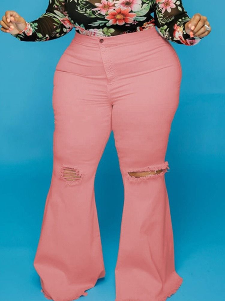 Bellbottoms Hål Vanliga Mid Waist Zipper Jeans