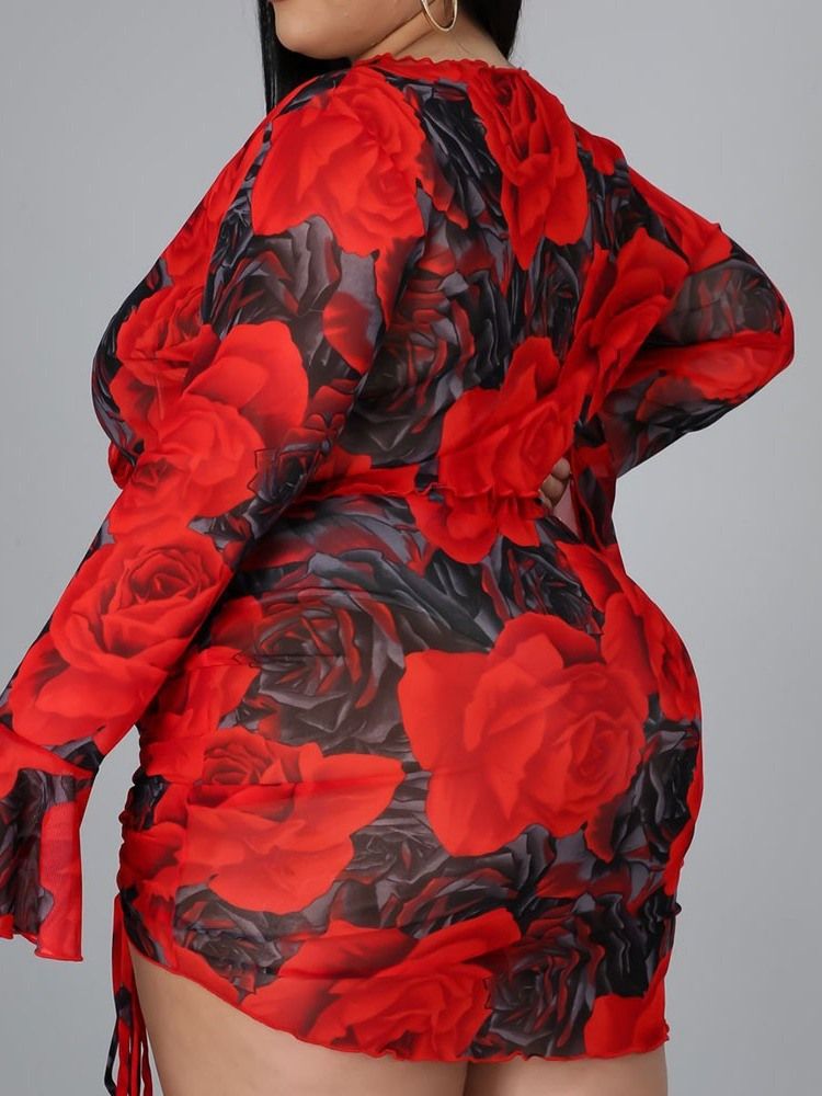 Blommig Sexig Kjol Bodycon Tvådelade Set Damkjoluppsättning Plus Size