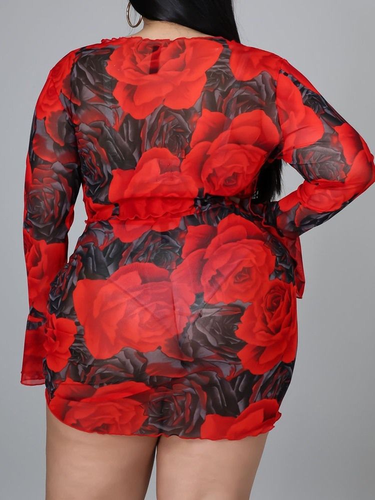 Blommig Sexig Kjol Bodycon Tvådelade Set Damkjoluppsättning Plus Size