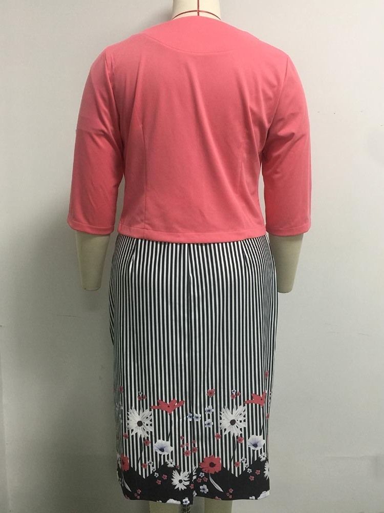 Blommig Söt Klänning Med Rund Hals Bodycon Tvådelade Set För Kvinnor