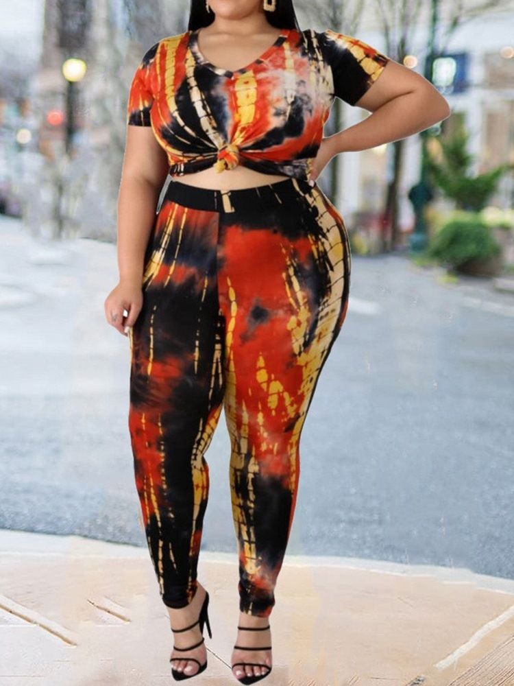 Byxor Plus Size Print Pullover Pencil Byxor I Två Delar