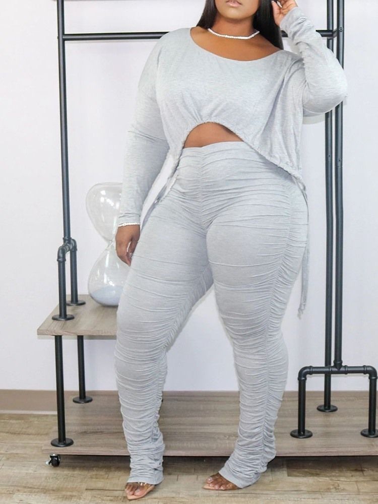 Byxor Vanlig Casual Pullover Tvådelad Set Dambyxor Set Plus Size