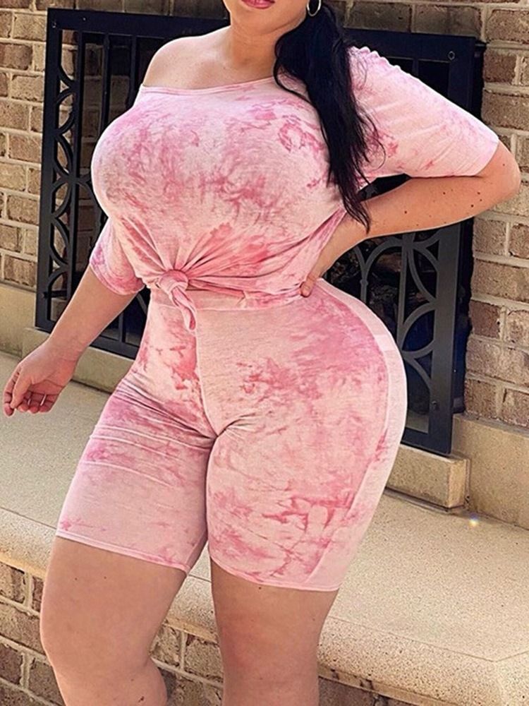 Casual Print T-Shirt Pullover Tvådelad Set Dam Short Set Plus Size