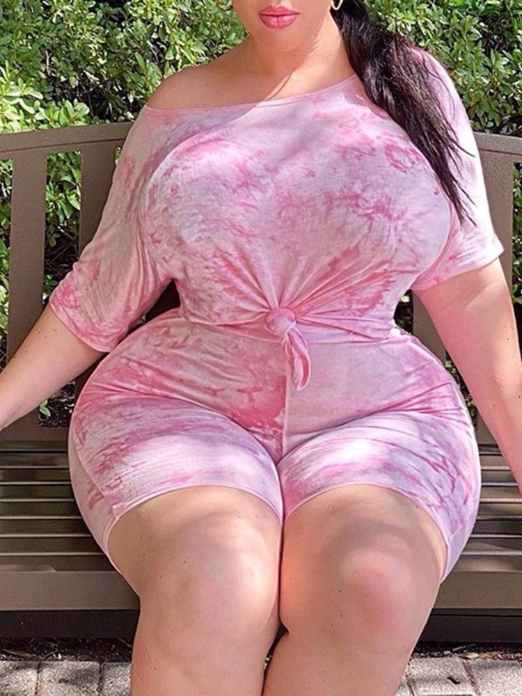 Casual Print T-Shirt Pullover Tvådelad Set Dam Short Set Plus Size