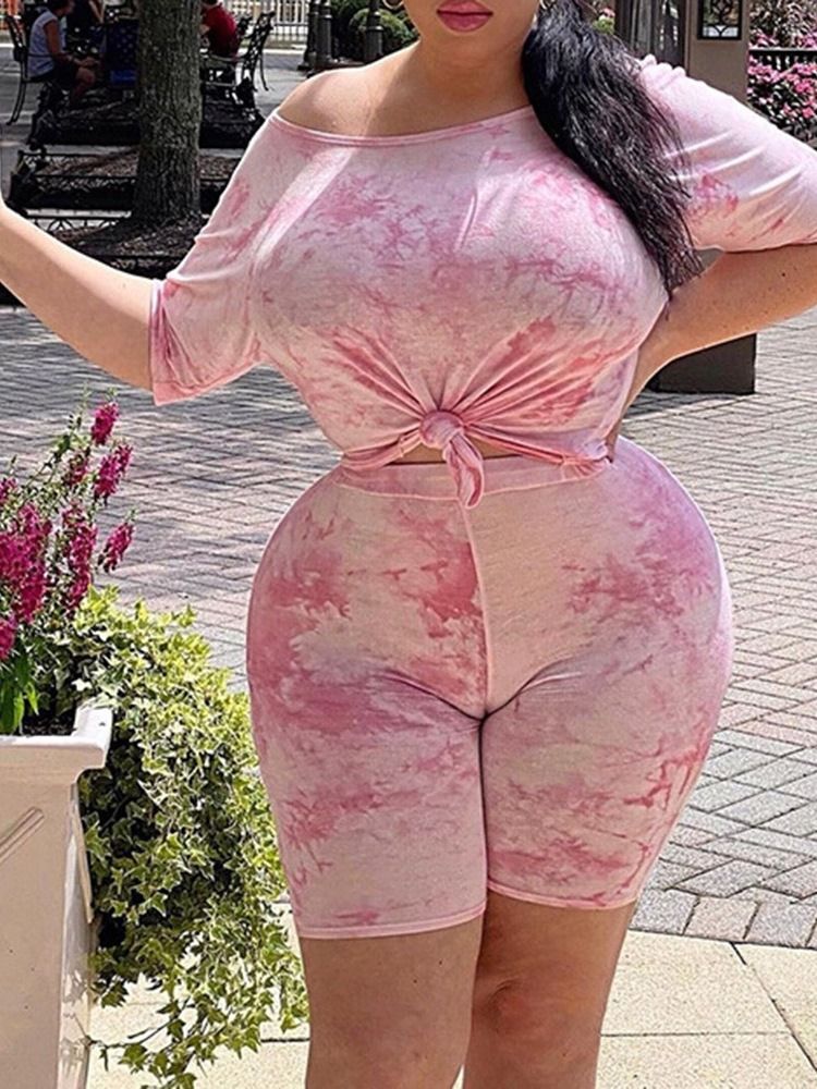 Casual Print T-Shirt Pullover Tvådelad Set Dam Short Set Plus Size
