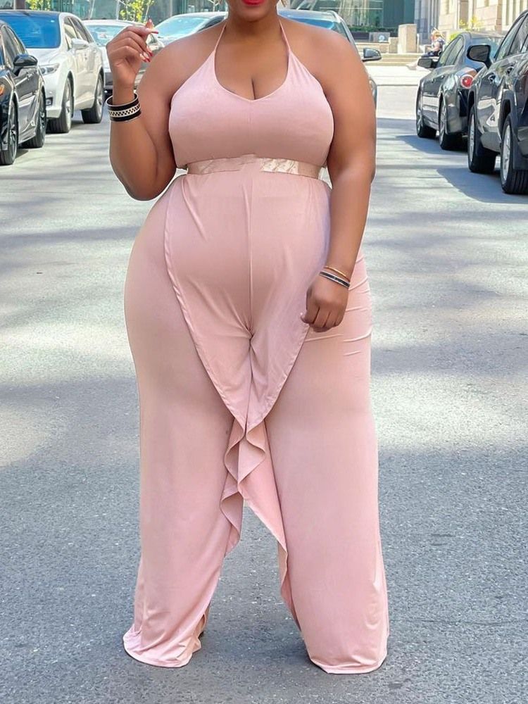 Casual Vanlig Full Längd Slim Jumpsuit Plus Size