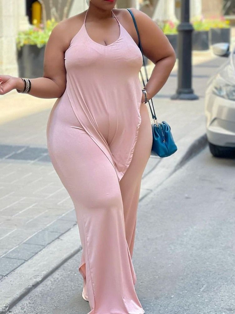 Casual Vanlig Full Längd Slim Jumpsuit Plus Size