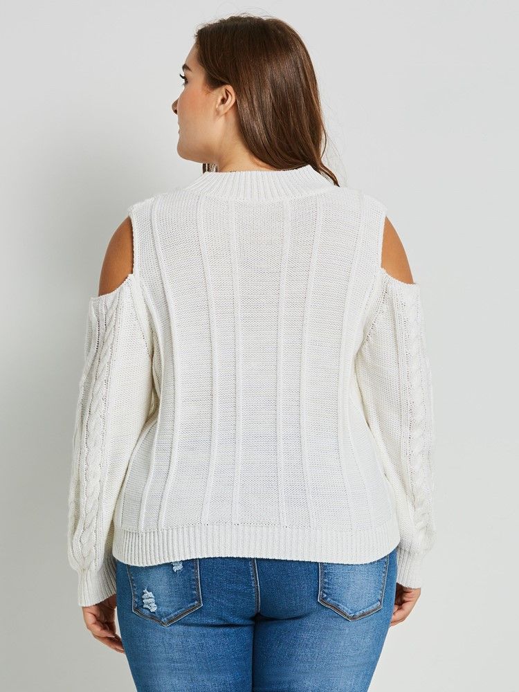 Cold Shoulder Plain Slim Plus Size Stickat