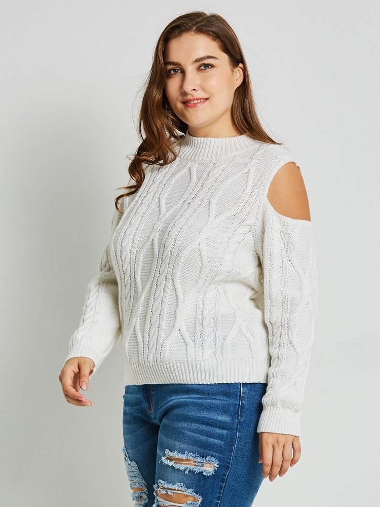 Cold Shoulder Plain Slim Plus Size Stickat