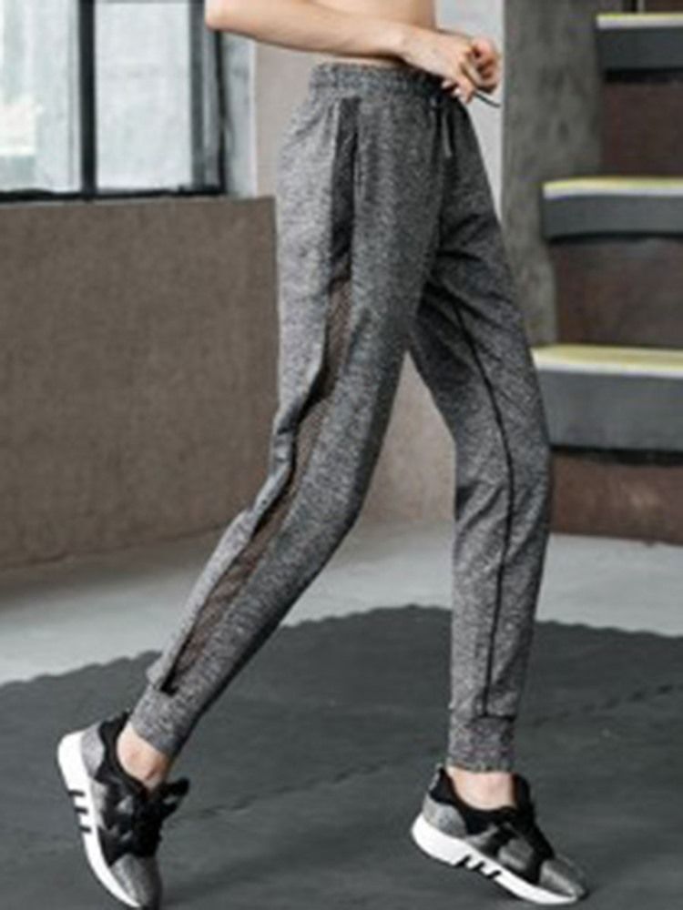 Dam Plus Size Fickor Solid Stripe Gym Sports Yoga Byxor
