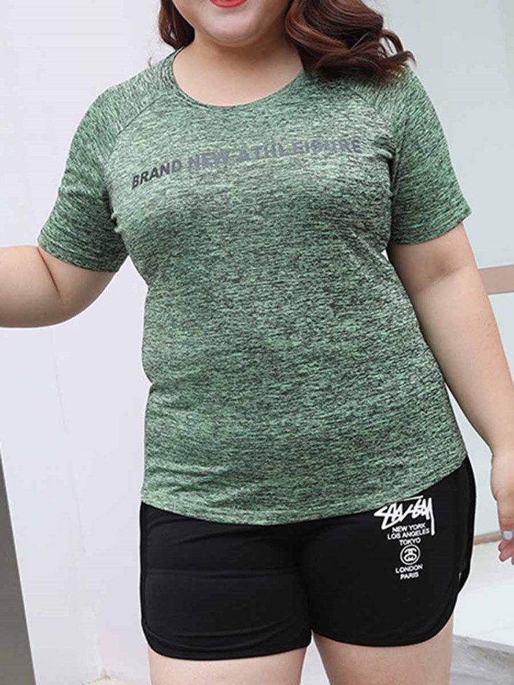 Damer I Plus Size Print Letter Kortärmade Sport Toppar