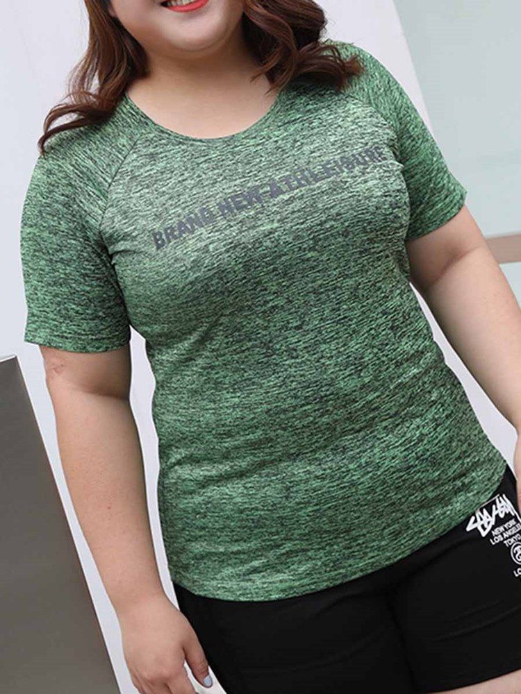 Damer I Plus Size Print Letter Kortärmade Sport Toppar